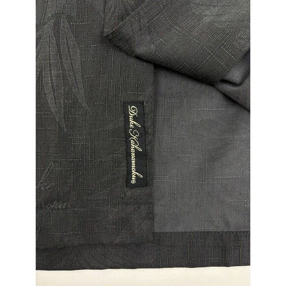 Duke Kahanamoku 100% Silk Shirt Hawaiian Black Tonal Embossed Palms Cabana LARGE - Picture 7 of 16